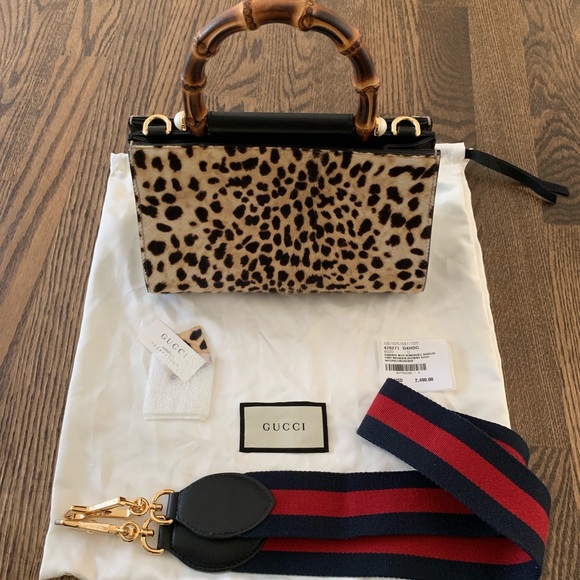 NWT! Gucci Nympheae Leopard bag with bamboo handle - Picture 3 of 5